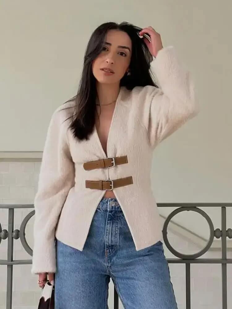 Woolen Jacket with Leather Buckles