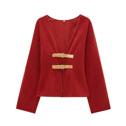 Woolen Jacket with Leather Buckles