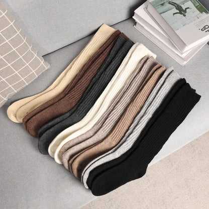 Women Long Socks Cashmere Women Boot Solid Wool Thigh Stocking Skinny Casual Cotton over Knee-High Fluffy Female Long Knee Sock